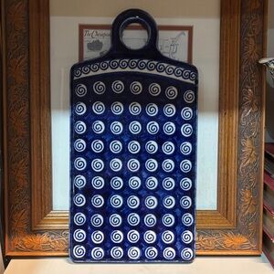 Polish Pottery Ceramic Serveware Paddle Board with White Spiral Pattern